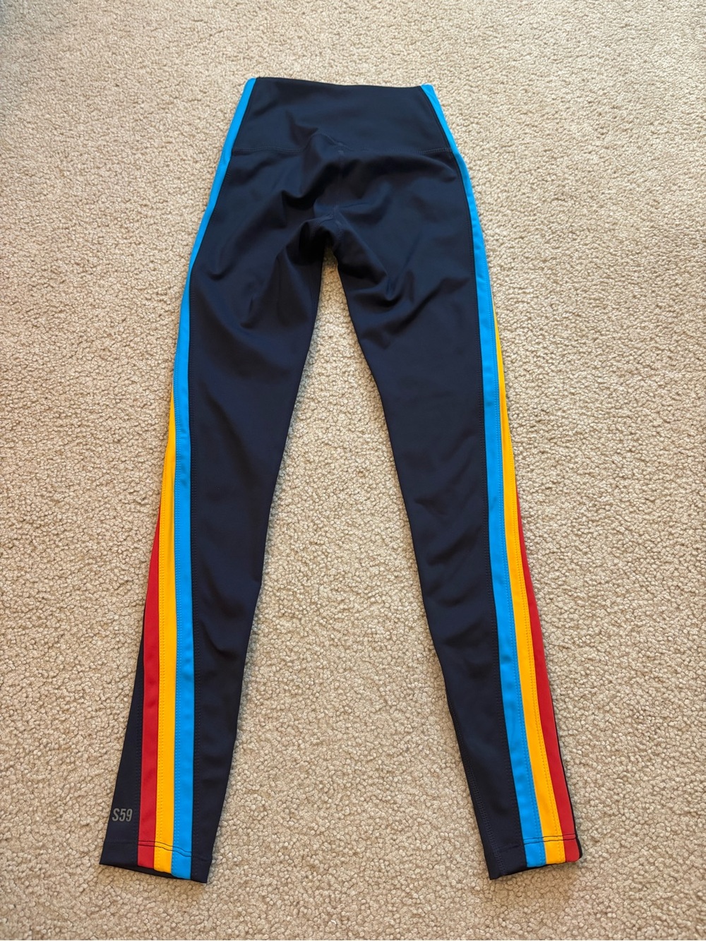 Splits59 Bianca Navy High-Rise Leggings with Rainbow Side Stripes - Picture 2 of 4